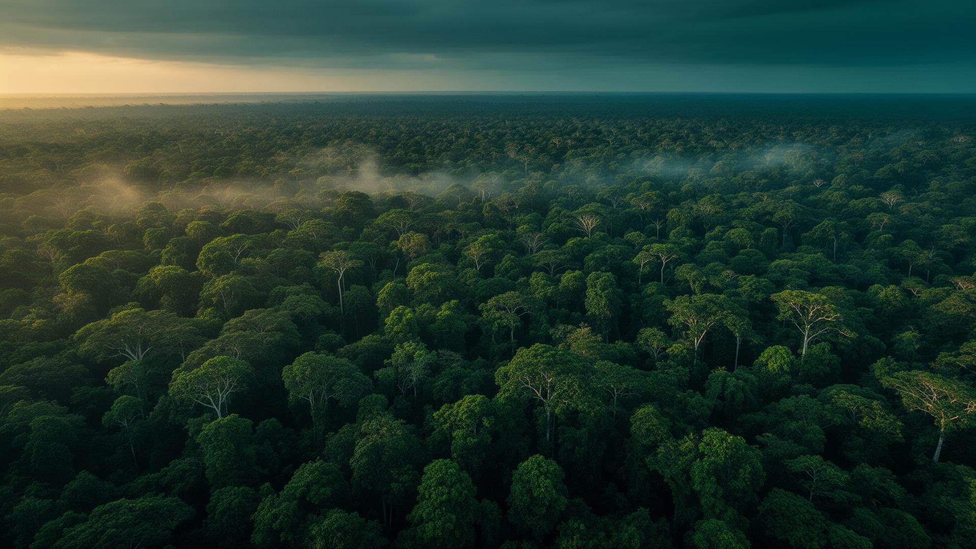 Vista aérea da floresta amazônica preservada